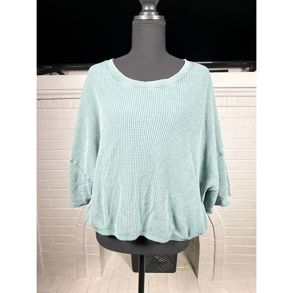 Aerie Waffle Knit Boxy Cropped Tee tealish-Green Size XXL